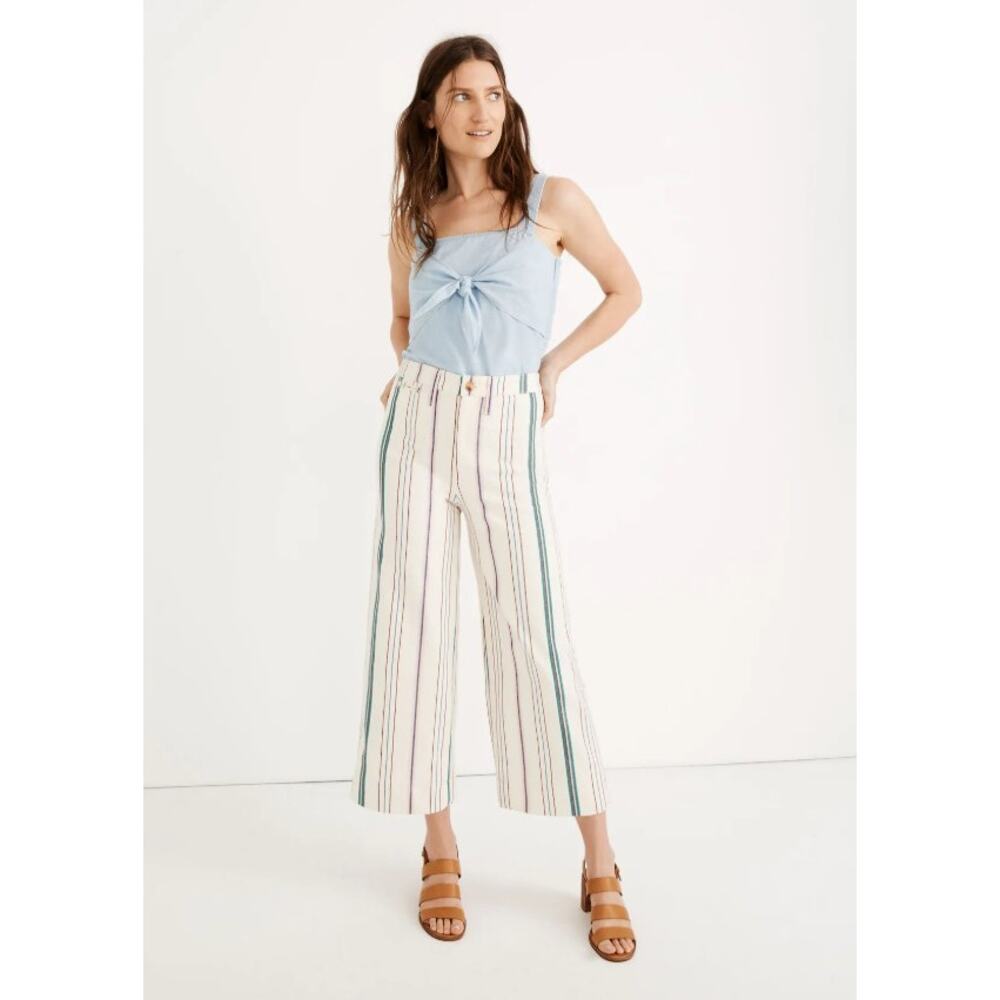 NWT Madewell Emmett Wide-Leg Crop Pants Size 32 Veronica Stripe Dreamy Pink